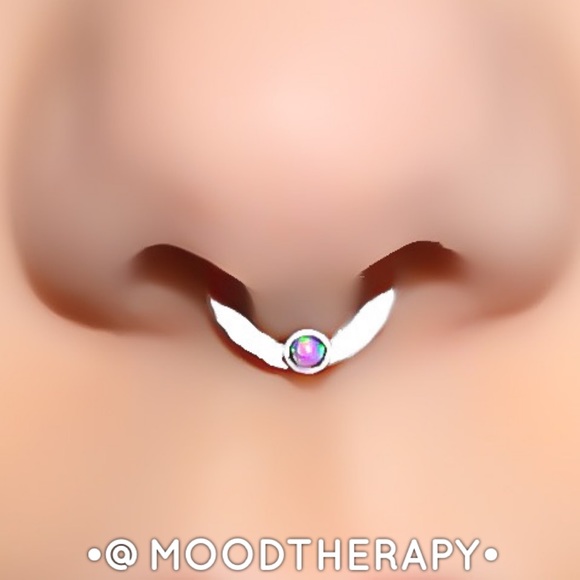 Moodtherapy Jewelry - 925 Sterling Silver Tiny Purple Opal Septum Ring or Daith Cartilage Hoop Earring